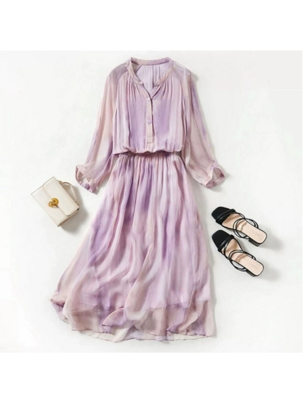 Purple 100% Silk Dress Gracefully For Wedding Guest, Vacation honeymoon S-M SK1